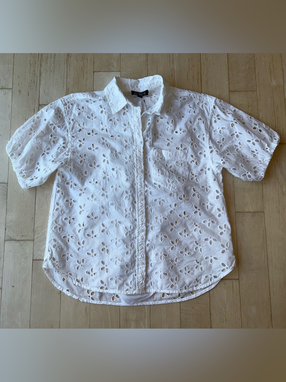J. Crew Spring Garden Button Up Collar Top Eyelet White Puff Sleeves Size 4 NWOT - Picture 5 of 16